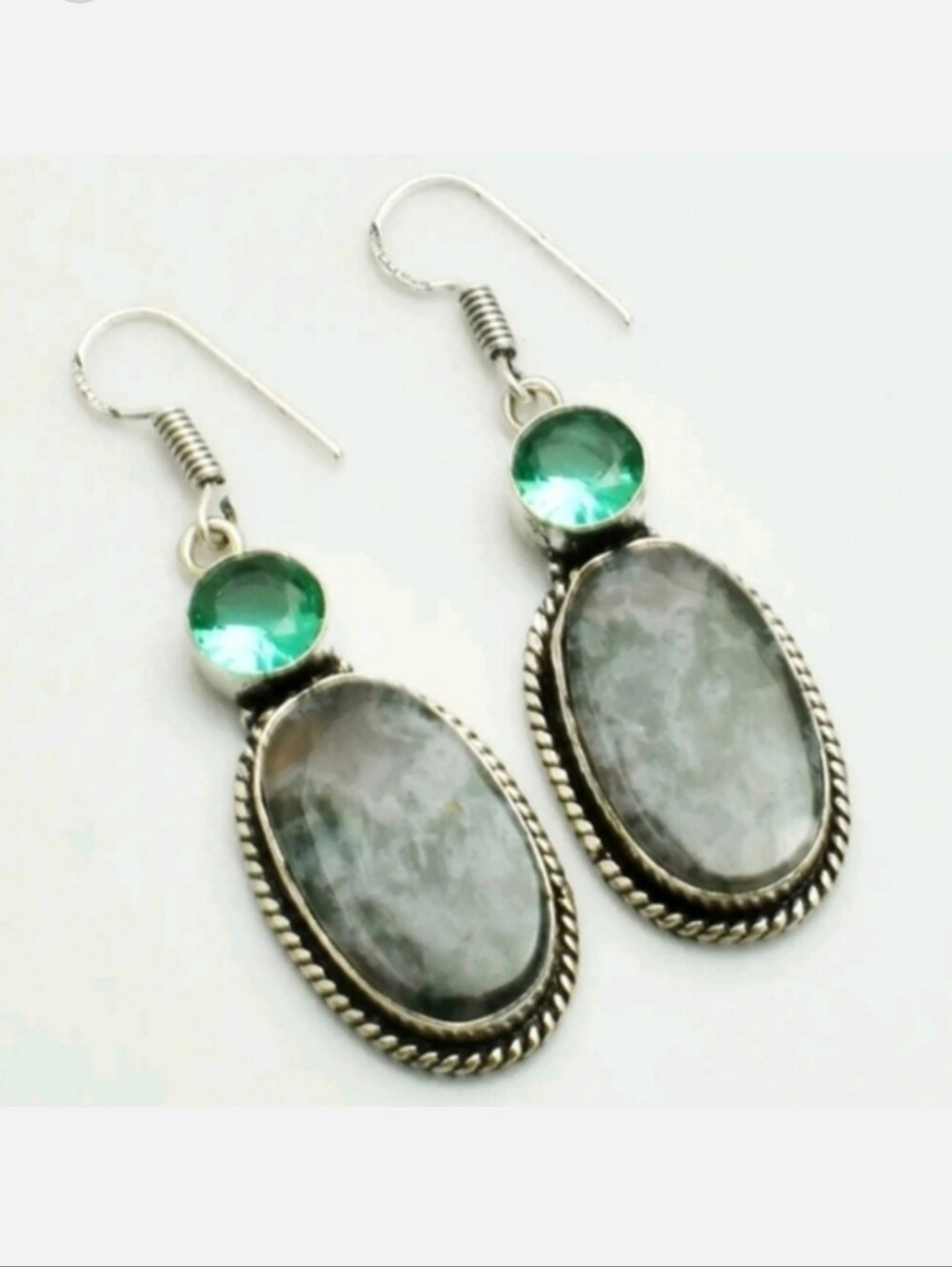 Moss Agate, Green Apatite Gemstone 925 Sterling Silver Handmade Dangle Earrings